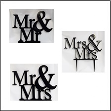 Mr Mrs , Mr Mr and Mrs Mrs Glossy Black Wedding Cake Topper